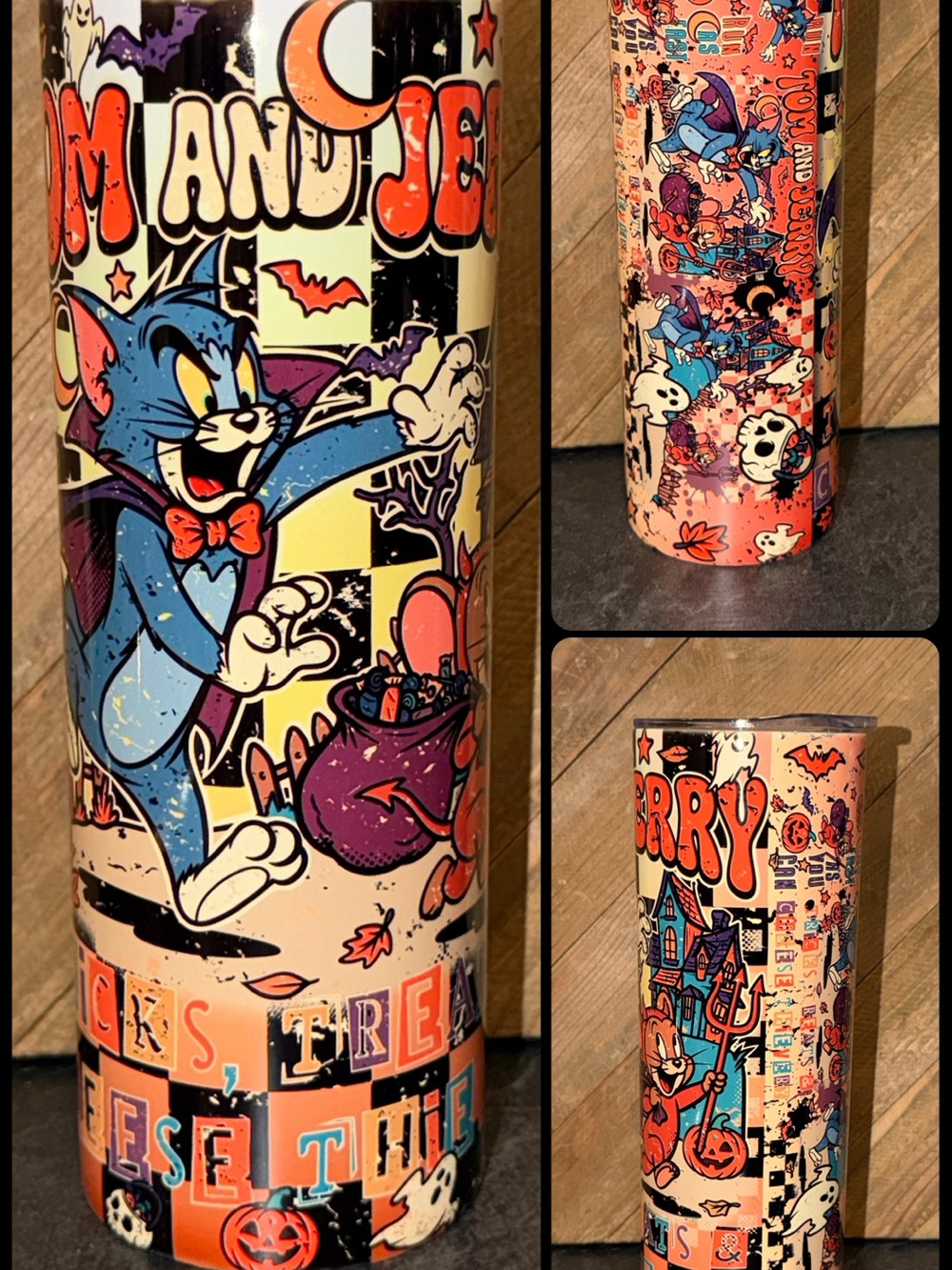Tom & Jerry Halloween Graphic Tumbler - Blue, Orange, Cream